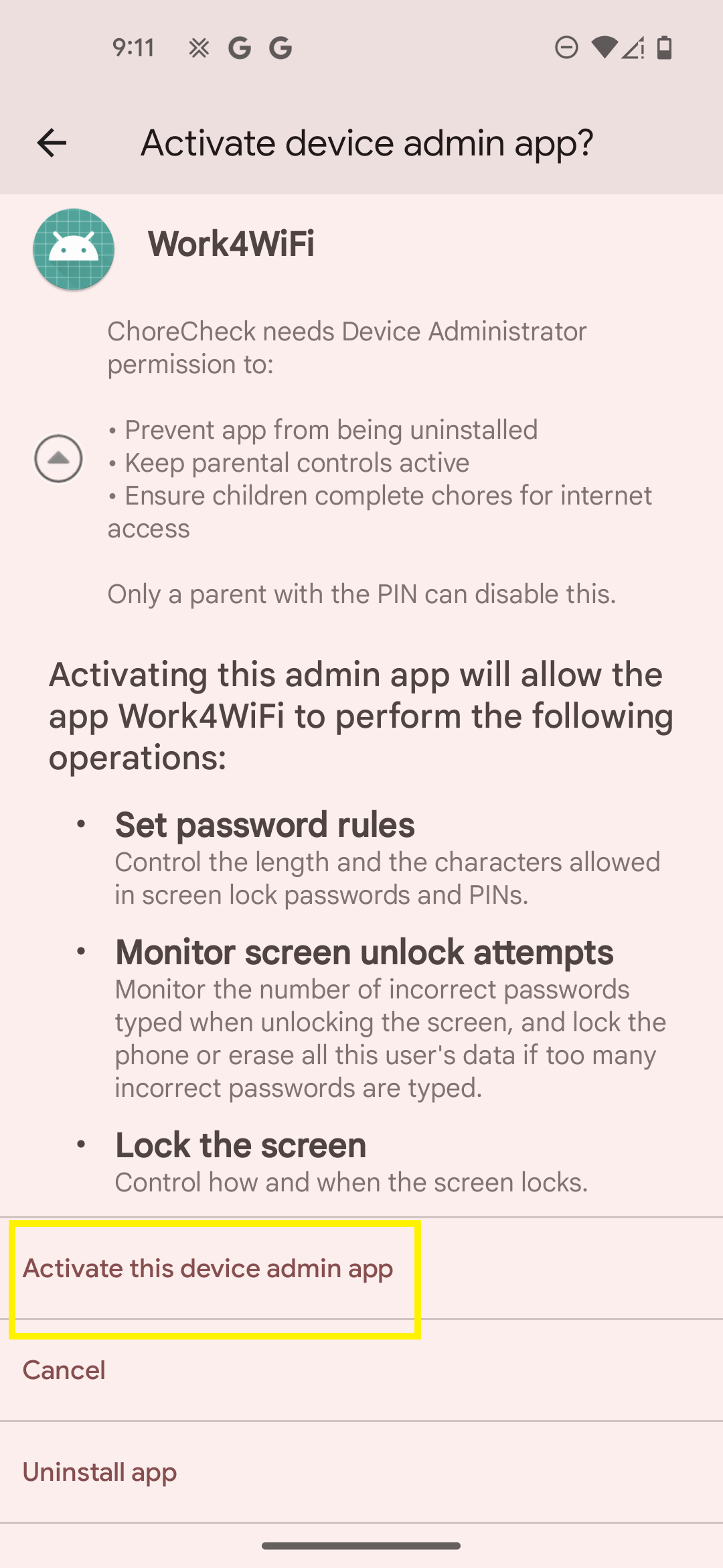 Activate device admin